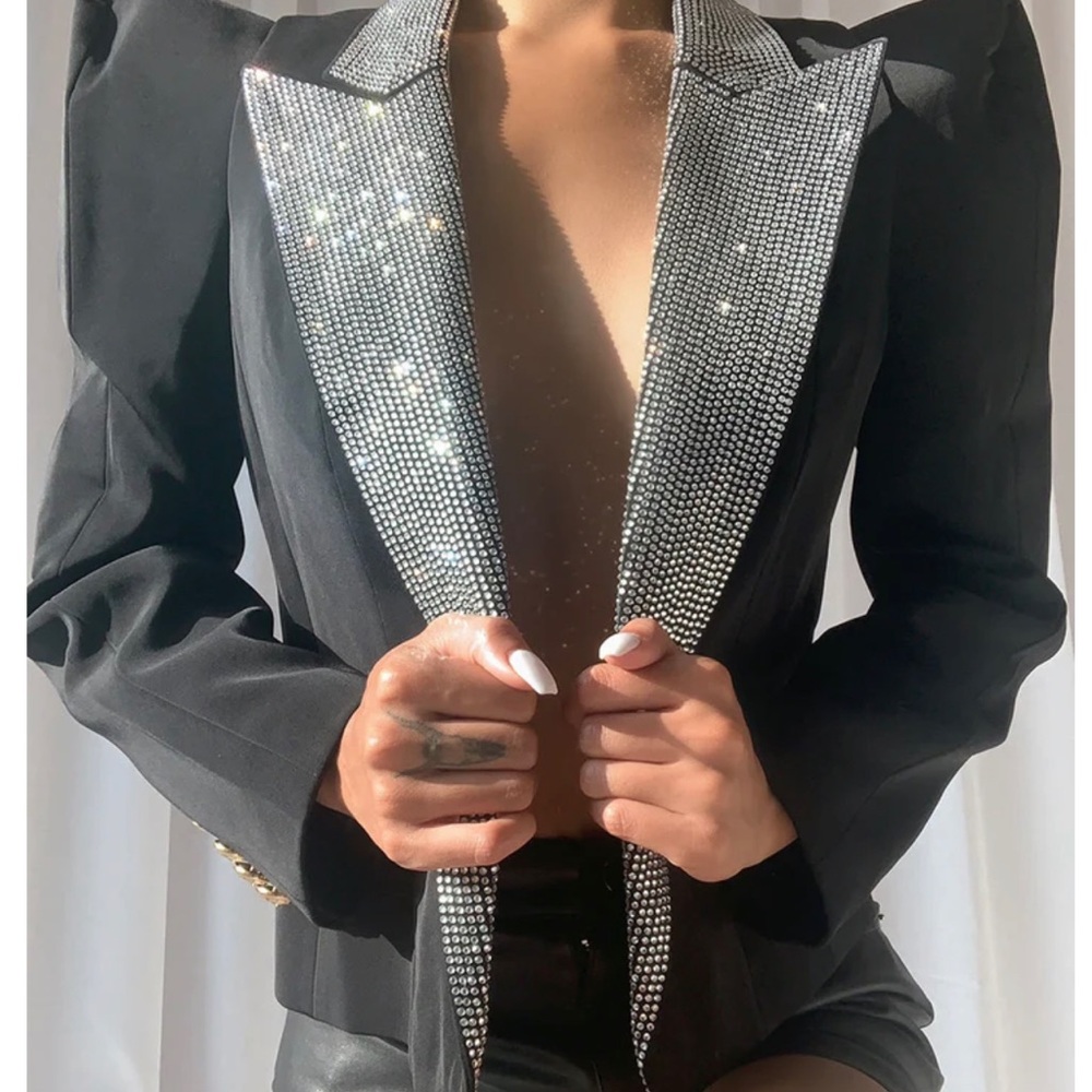 CASTILO Peak Shoulder Beaded Blazer